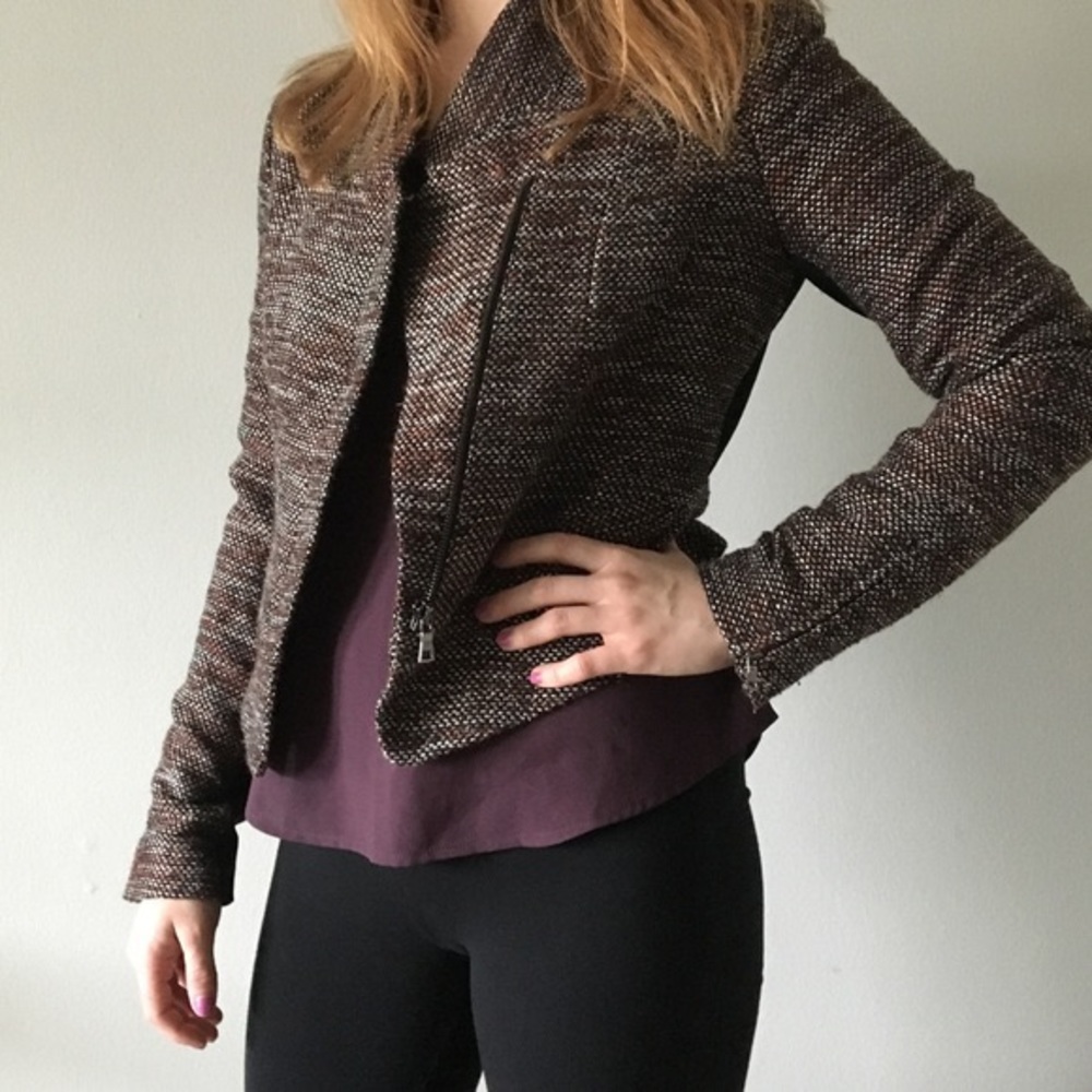 NWOT Ann Taylor Burgundy Tweed Moto Jacket